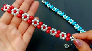 Simple amp Beautiful Pearl Flower BraceletBeaded Bracelet Making How To Useful amp Easy [upl. by Weider819]