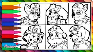 Drawing and Coloring Paw Patrol Characters Chase Skye and others 🐾🐶👮🚒👷♻️🌈 Coloring for Kids [upl. by Branscum]