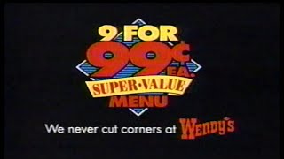 Wendys Super Value Menu 0 99 Cents TV Commercial May 1990 [upl. by Hyland]