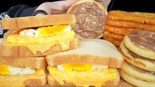 ASMR Breakfast Mukbang Nutella Pancake Stack Soft Cheesy Egg Sandwiches Hash Browns [upl. by Migeon261]