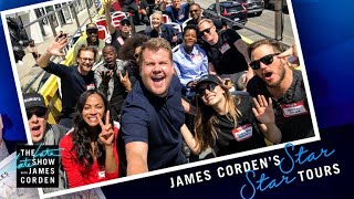 Avengers Infinity War Cast Tours Los Angeles w James Corden [upl. by Yesteb96]