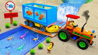 Diy tractor making Concrete Bridge for Train  diy mini tractor transporting Goldfish  HP Mini [upl. by Ecnedac]