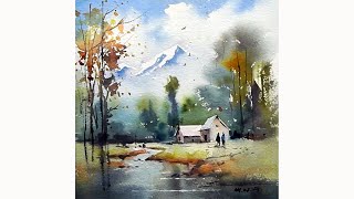 Watercolor landscape painting [upl. by Addi]