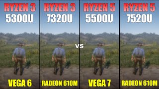 Ryzen 3 5300U vs Ryzen 3 7320U vs Ryzen 5 5500U vs Ryzen 5 7520U  Gaming Test [upl. by Cormac]