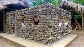 PRIMITIVE SKILLS BUILD CABIN from 7900 stone Building Stone House [upl. by Assirual270]