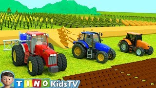 Tractor for Kids Plowing Stuck in Mud  Farm Tractor Uses for Children [upl. by Ahkihs530]