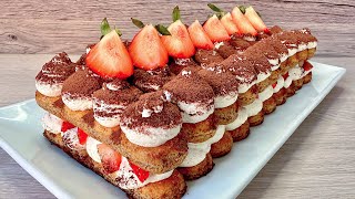 Strawberry Tiramisu dessert in 10 minutes No baking no fresh eggs no gelatine no alcohol [upl. by Drucill]