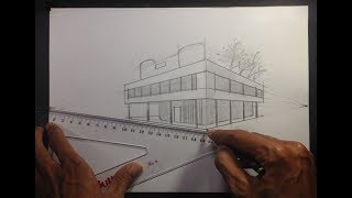 ARCHITECTURAL │How To Draw a Simple Modern House in 2 Point Perspective 7 │Villa Savoye [upl. by Ynnaj]