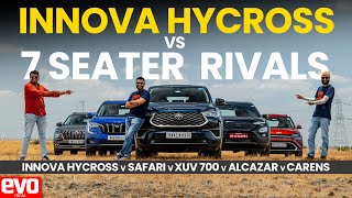 Innova HyCross vs Safari vs XUV700 vs Alcazar vs Carens  7Seater MegaComparo  evo India [upl. by Ecadnak]