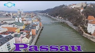 Passau Germany  City on three rivers 2019 aerial view drone video [upl. by Ahseyt]