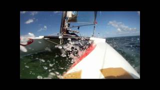 A Class Catamaran Slow motion of pitchpole due to bow hitting reef [upl. by Aivital]