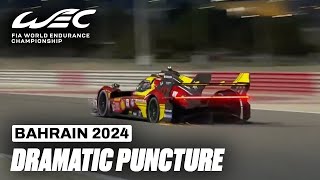 Dramatic Puncture For Ferrari Hypercar 50 I 2024 Bapco Energies 8 Hours of Bahrain I FIA WEC [upl. by Eniamreg]