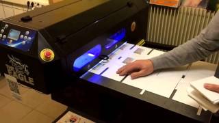 Impression en continu de cartes postales boites sur machine UV Eagle 40 [upl. by Asilahs123]