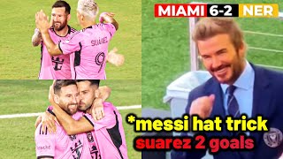 Beckham reaction to Messi hat trick goals to destroy New England Revolution 62 [upl. by Lidda660]