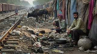 Walking Alongside the Railway Tracks and Narrow Gullys of Wazirpur Delhi  Wazirpur Slums trending [upl. by Yemorej]