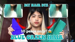 DIY HAIR DYE using CREPE PAPER Blue Green Hair for only 10 pesos  Janine Rivera [upl. by Annaillil]