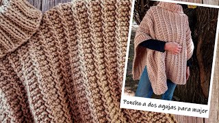 Poncho SÚPER FÁCIL a dos agujas para mujer ¡TÉJELO EN UNA PIEZA [upl. by Anelet]