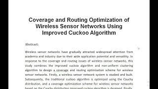 Coverage and Routing Optimization of Wireless Sensor Networks Using Improved Cuckoo Algorithm [upl. by Yelnats]