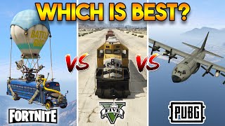 GTA 5 TRAIN VS FORTNITE BATTLE BUS VS PUBG PLANE WHICH IS BEST [upl. by Derwon]