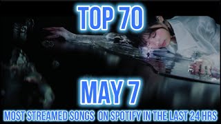 TOP 70 MOST STREAMED SONGS ON SPOTIFY IN THE LAST 24 HRS MAY 7 [upl. by Nosimaj417]