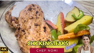 Chicken Steaks With White Sauce Recipe By Chef Nomi [upl. by Selrahcnhoj]