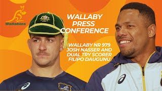 WALLABIES Wallaby number 979 Josh Nasser and dual try scorer Filipo Daugunu after 2nd test v Wales [upl. by Ecidnacal368]