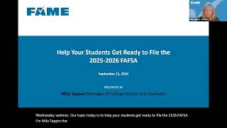 Get Ready for the 20252026 FAFSA  Wednesday Webinar  September 2024 [upl. by Aicena]