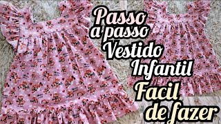 Como fazer vestido infantil fácil de fazer PARA INICIANTES MODELAGEM COM MEDIDAS costura [upl. by Zetnas4]