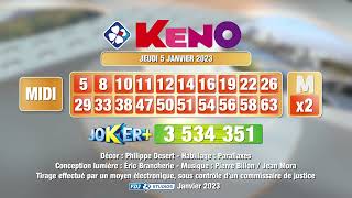 Tirage du midi Keno® du 05 janvier 2023  Résultat officiel  FDJ [upl. by Gerita565]