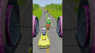 🤪Weird Cars amp Motorcycles Going to BARBIE BOLLARD amp GIANT Chain Crush in BeamNGdrive [upl. by Adnaugal]