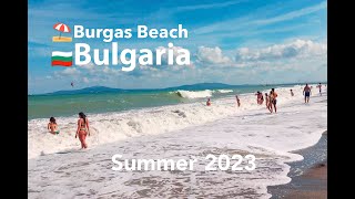 🇧🇬 Beach Walk Bulgaria ⛱️ Beach in Burgas 🌊Big waves 2023–4k [upl. by Eyssej]