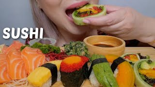 SUSHI ASMR Assorted Nigiri Salmon Sashimi with Mango Spring Roll NO TALKING Eating Sounds [upl. by Jelene]