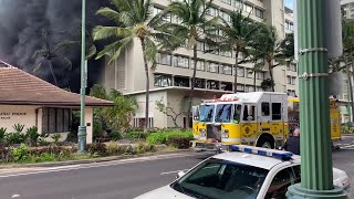 Fire closes Kalakaua Avenue at intersection of Kaiulani Avenue [upl. by Janeta860]