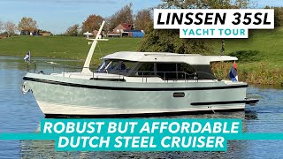 Inside a robust but affordable Dutch steel cruiser  Linssen 35 SL yacht tour  MBY [upl. by Ruford]