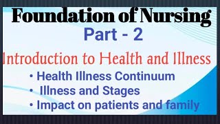 INTRODUCTION TO HEALTH AND ILLNESS Part 2 FON BSC NURSING FIRST SEM [upl. by Urbain]