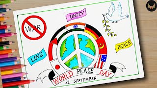 International Peace Day Poster Drawing  Sept21th  How to draw World Peace Day Drawing Easy step [upl. by Nolla928]