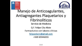 Clase Anticoagulantes  Antiagregantes plaquetarios  Fibrinolíticos 2020 [upl. by Aihtibat]