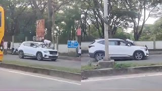 TRAFFIC POLICE DRAGGED 100 METERS ON CAR BONNET IN SHIVAMOGGA  SHOCKING INCIDENT CAUGHT [upl. by Khalil]