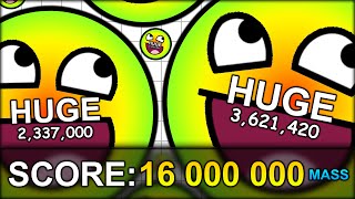 WORLD RECORD 16000000 MASS HUGE CELL 16 MILLION THE BIGGEST CELL EVER AGARIO 45 [upl. by Fuld]