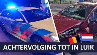 Politie  Achtervolging gestolen auto tot in België LuikLiège [upl. by Canale]