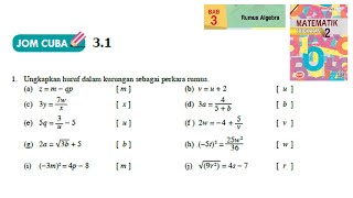 KSSM Matematik Tingkatan 2 Bab 3 rumus algebra jom cuba 31 no1 buku teks form2 [upl. by Onirefes]