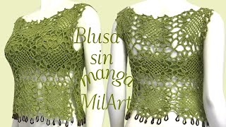 Blusa Crochet sin MANGA fácil con Sostén tejido 2 de 3 cc [upl. by Anitrak259]