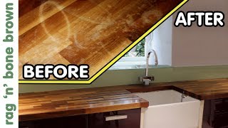 How To Remove Stains Refinish amp Oil Wooden Kitchen Counter Worktops [upl. by Nalor]