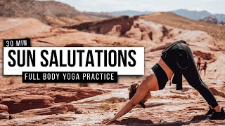 30 MIN ENERGIZING Sun Salutations Yoga Flow  Full Body Home Yoga Practice [upl. by Ithsav948]