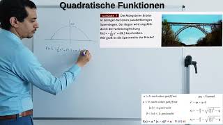 Mathe 9 Klasse Quadratische Funktionen Textaufgabe Brücke Spannweite Bestimmen [upl. by Ocsicnarf]