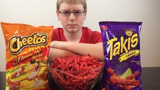 13yrold does Takis Fuego amp Hot Cheetos Challenge  Crude Brothers [upl. by Gmur]