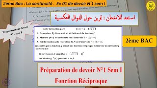 2ème Bac Préparation de devoir N°1 sem I  Exercice sur les fonctions réciproque [upl. by Nwatna]