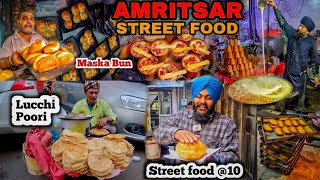 Top 5 Famous street food in AMRITSAR 😍  Lucchi poori chole kulcha Patty kulcha kesar wala dudh [upl. by Sasnak217]