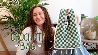 DIY checkered crochet tote bag  tutorial [upl. by Etakyram88]