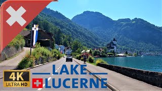 DRIVING on the shores of LAKE LUCERNE Forest Cantons SWITZERLAND I 4K 60fps [upl. by Ahsinra]